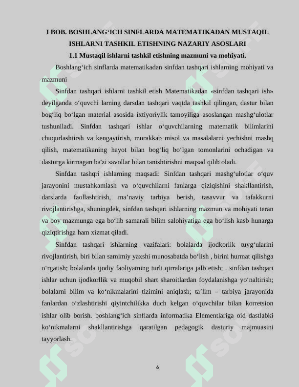 Boshlang'ich sinflarda matematikadan mustaqil ish 6