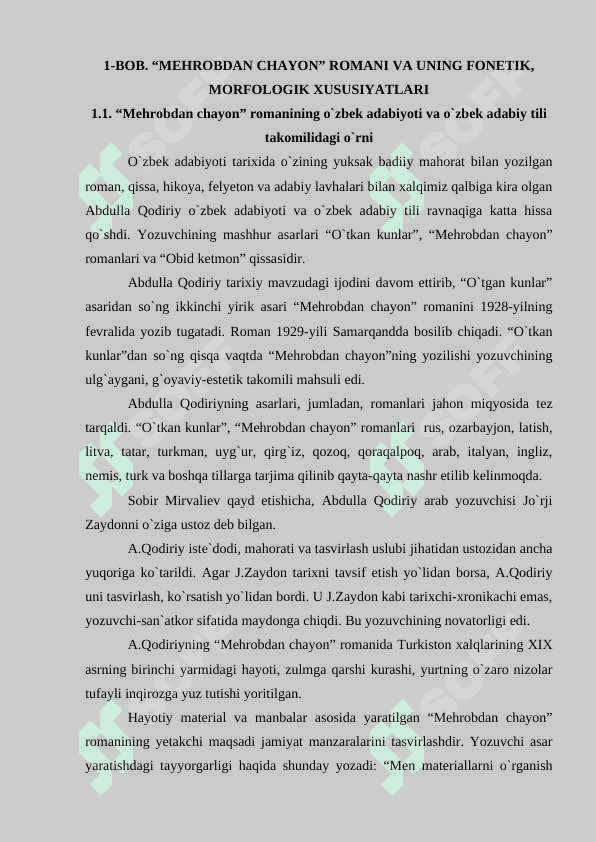 Abdulla Qodiriyning “ Mehrobdan chayon” romanida realistic tasvirning ustuvorligi 4