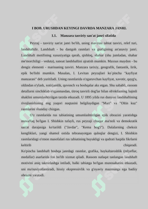 Urushdan keyingi davrda manzara janri. (O‘rol Tansiqboev, N.Qoraxon, R.Benkov ijodlari misolida)” 5