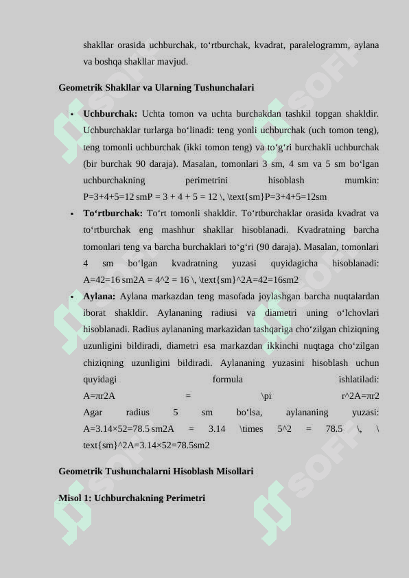 Geometrik tushunchalar mavzusidan mustaqil ta'lim ishi 2
