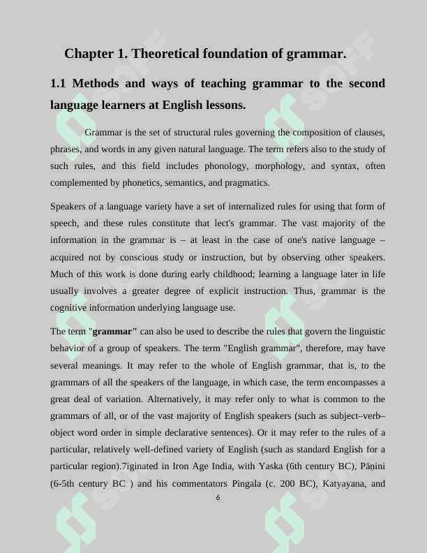 Methods and ways of teaching grammar to the second language learners at English lessonskurswi 6