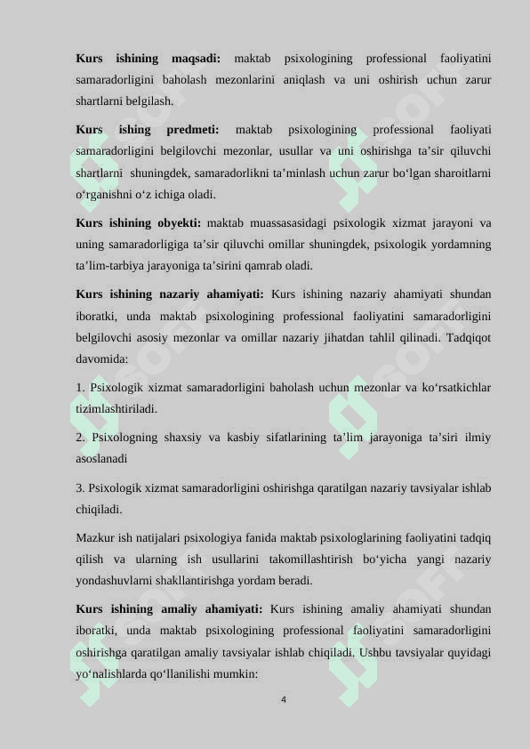Maktab psixologining professional faoliyatini samaradorligi ko’rsatkichlari va shartlari 4