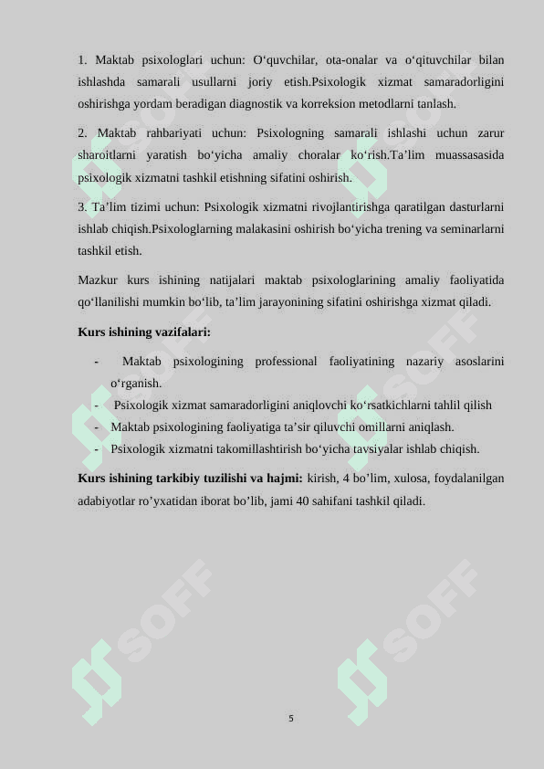 Maktab psixologining professional faoliyatini samaradorligi ko’rsatkichlari va shartlari 5