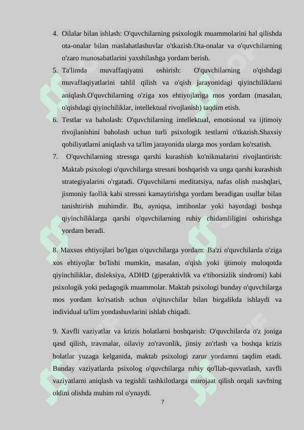 Maktab psixologining professional faoliyatini samaradorligi ko’rsatkichlari va shartlari 7