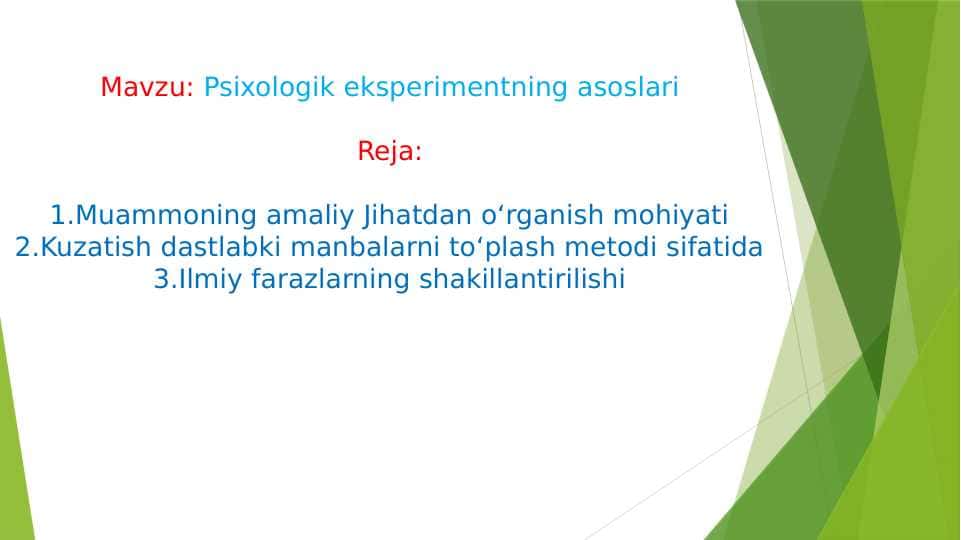Psixologik eksperimentning asoslari 1