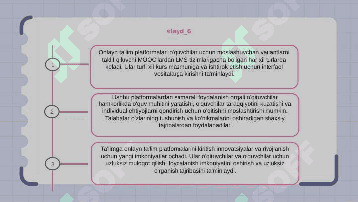 Online talim platformalarning turlari.Platformalardan foydalanish usullari 8