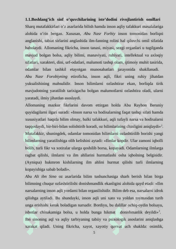 BOSHLANG‘IC TA’LIM FANLARINI O‘QITILISH JARAYONIDA SHARQ MUTAFAKKIRLARI MEROSIDAN FOYDALANISH 5
