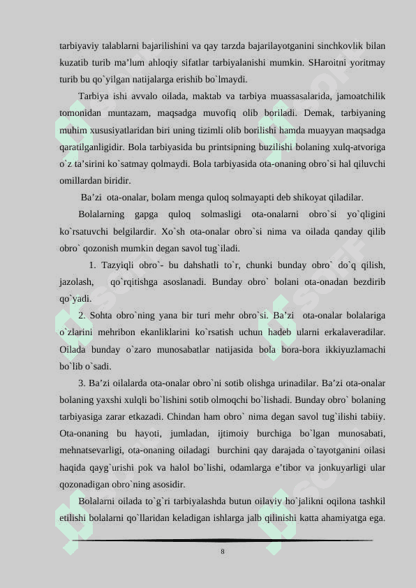 Ijtimoiy pedagogning oilalar bilan olib boradigan ishlari shakl, metod va vositalari 8