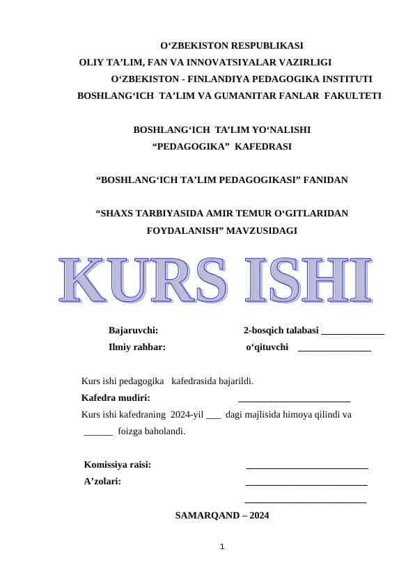 SHAXS TARBIYASIDA AMIR TEMUR O‘GITLARIDAN FOYDALANISH