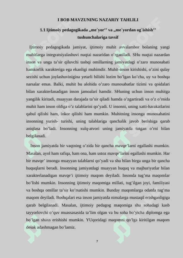 IJTIMOIY PEDAGOGIKADA VA PEDAGOGIK SOTSIYOLOGIYADA “MEYOR” VA “MEYORDAN OG‘ISH 7
