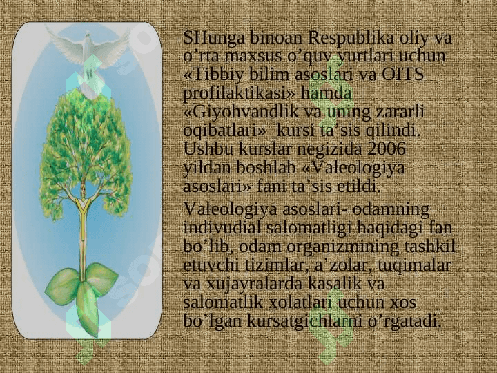 Valeologiya asoslari fanining tarixi. Odam salomatligi  haqida hozirgi zamon tushunchalari. 3
