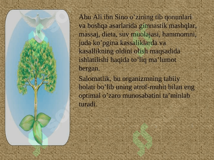 Valeologiya asoslari fanining tarixi. Odam salomatligi  haqida hozirgi zamon tushunchalari. 6