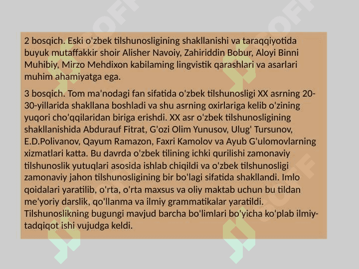 O`ZBEK TILINING TARAQQIYOT BOSQICHLARI. O`ZBEK TILSHUNOSLIGIDA YANGI LINGVISTIK PARADIGMALAR 2