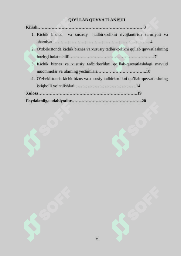 O’ZBEKISTONDA KICHIK BIZNES VA XUSUSIY TADBIRKORIKNI QO’LLAB QUVVATLANISHI 2