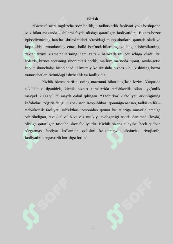 O’ZBEKISTONDA KICHIK BIZNES VA XUSUSIY TADBIRKORIKNI QO’LLAB QUVVATLANISHI 3
