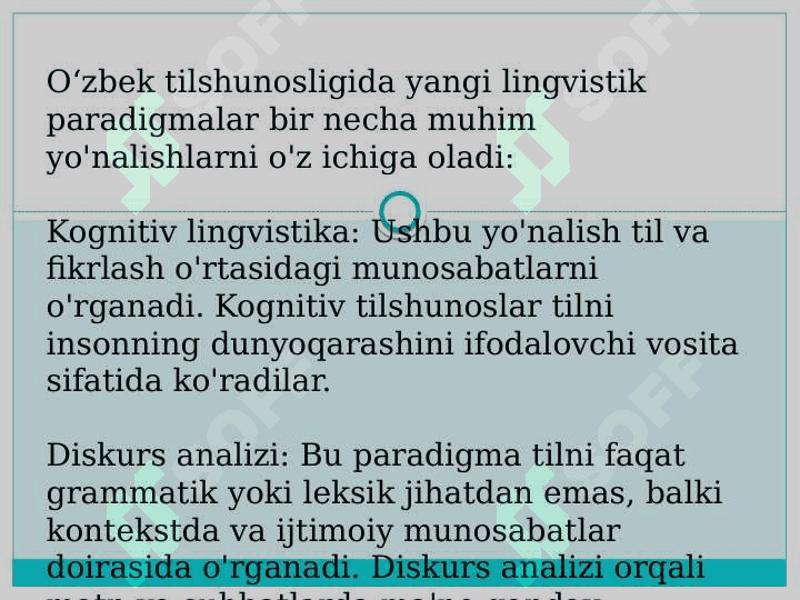 O`ZBEK TILINING TARAQQIYOT BOSQICHLARI. O`ZBEK TILSHUNOSLIGIDA YANGI LINGVISTIK PARADIGMALAR 5