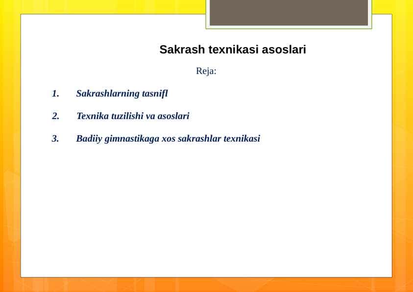 Sakrash texnikasi asoslari 1