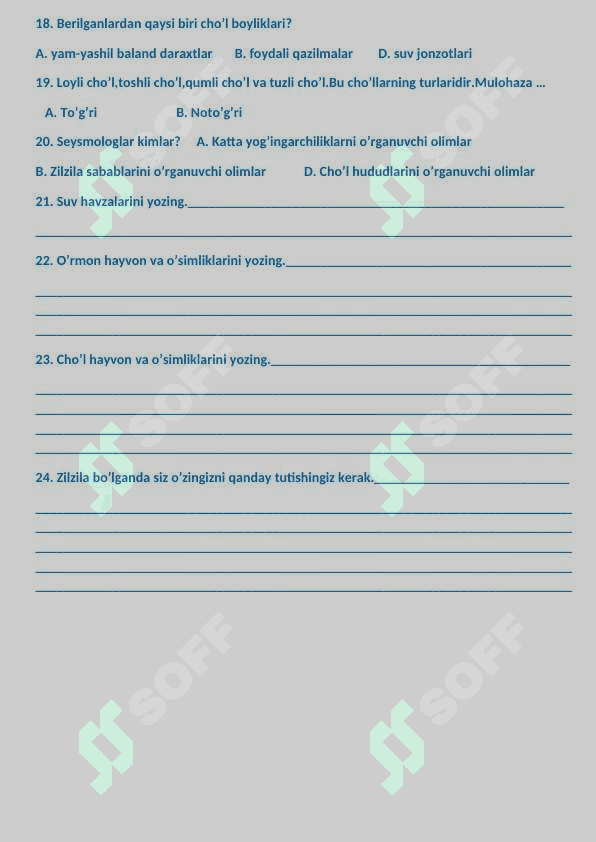 3-sinf tabiiy fan 5-nazorat ishi test 2