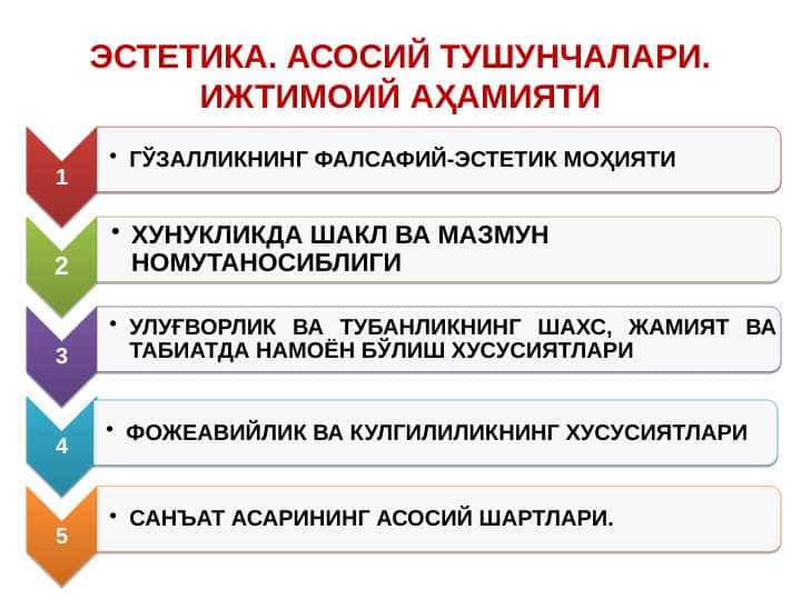 ЭСТЕТИКА. АСОСИЙ ТУШУНЧАЛАРИ. ИЖТИМОИЙ АҲАМИЯТИ 1