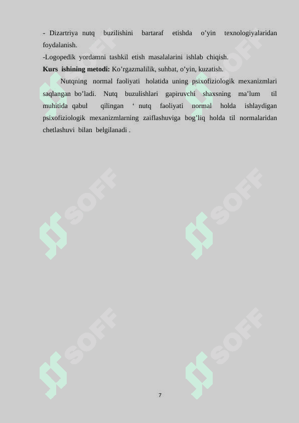 Dizartriya nutq buzulishini o’rganishning ilmiy-nazariy asoslari va dizartriyaning sabablari, belgilari 7