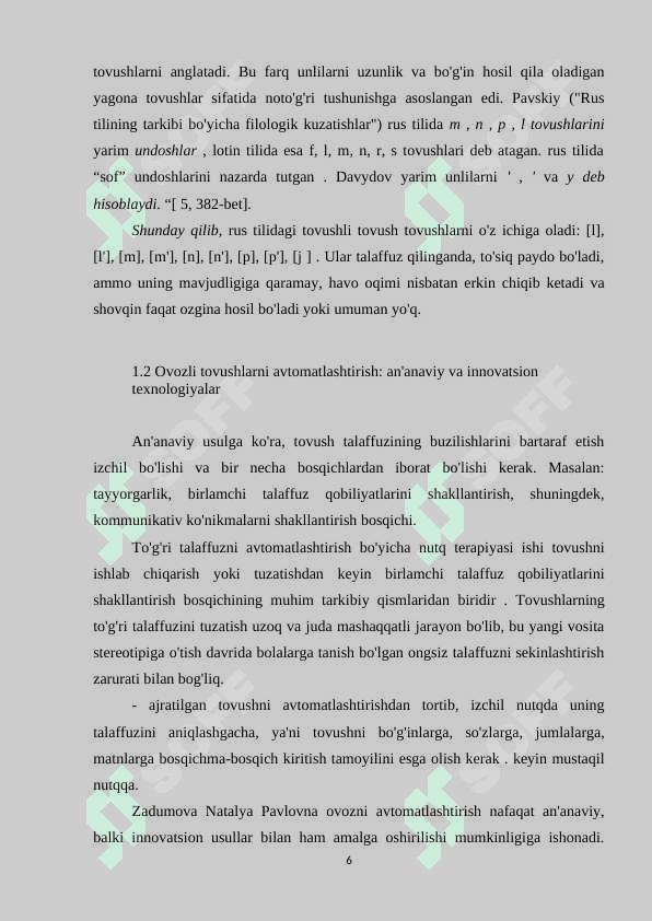 LOGOPEDNING SONORAL OVOZLARNI AVTOMATLASHTIRISH BOSQISHDAGI ishi. 6