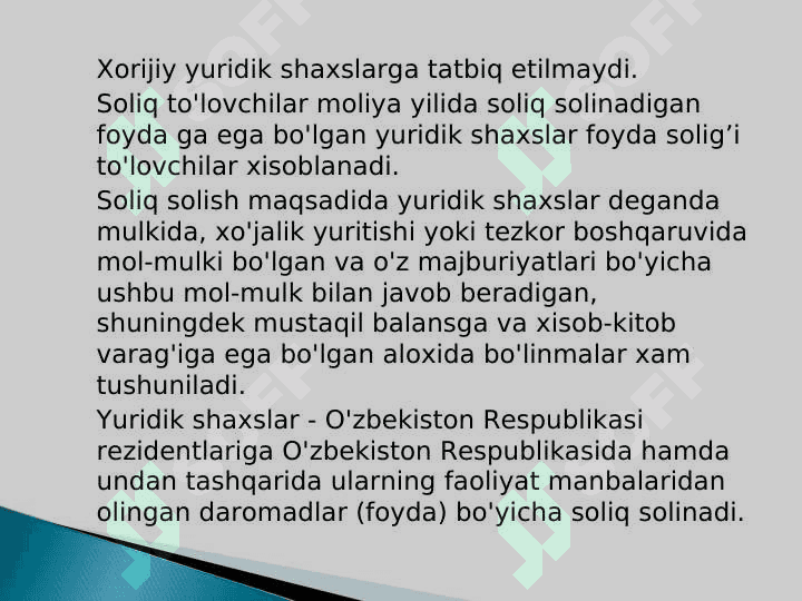 YURIDIK SHAXSLARDAN OLINADIGAN FOYDA SOLIG’I 3