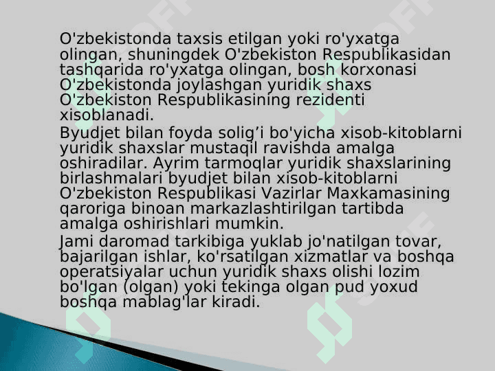 YURIDIK SHAXSLARDAN OLINADIGAN FOYDA SOLIG’I 4