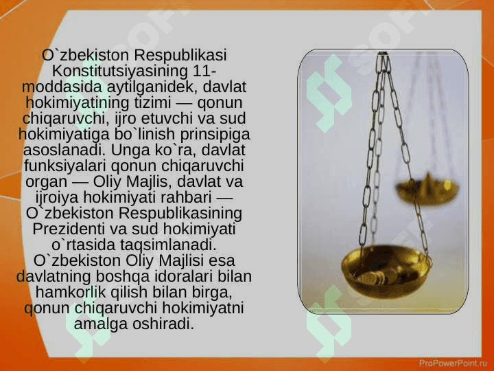 O`zbekiston Respublikasida qonun chiqarish hokimiyatining amalga oshirilishi va konstitutsiyaviy asoslari 6