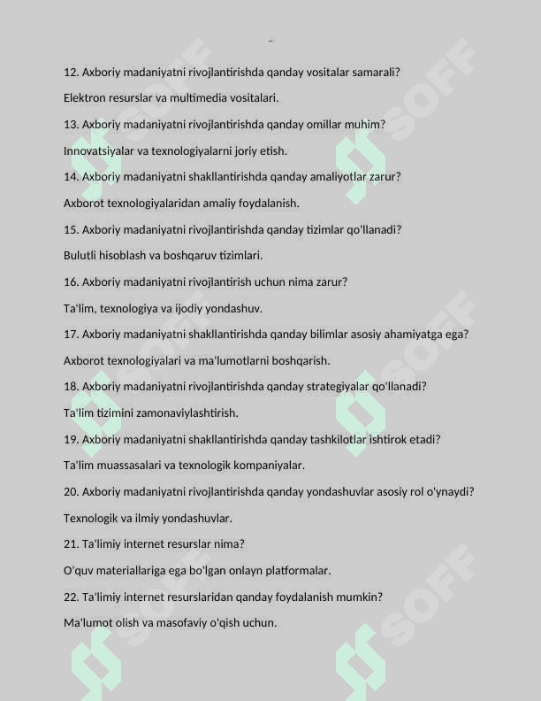 informatika savol javoblari bilan 2