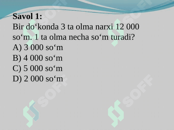 Matematikadan to‘garak, mashg‘ulotlarni tayyorlash va o‘tkazish metodikasi. Matematikadan konkurs, bellashuvlar va mashg‘ulotlarni tayyorlash va o‘tkazish metodikasi 4