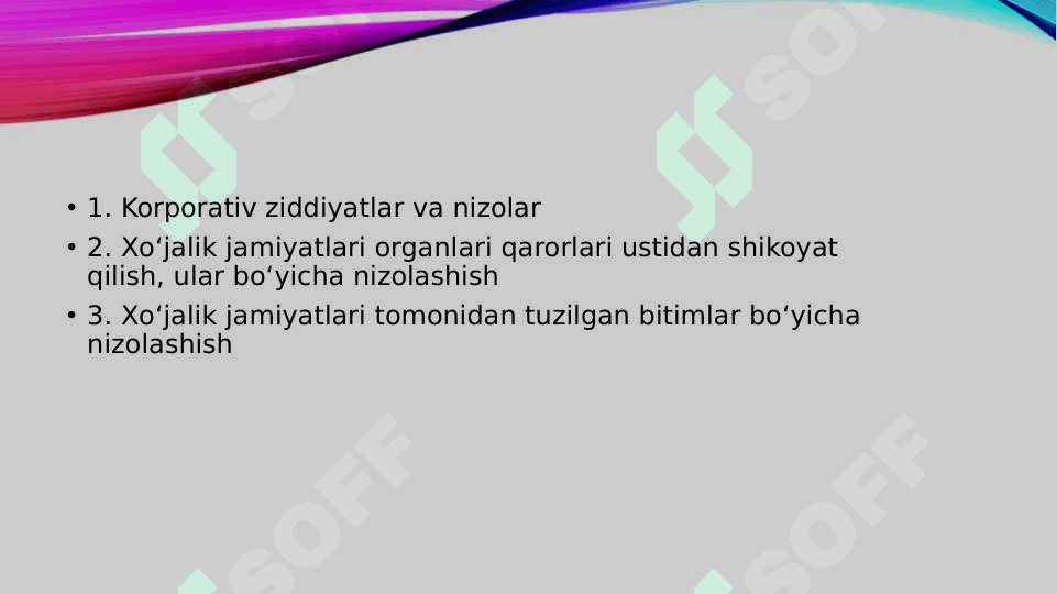 KORPORATIV NIZOLAR va KORPORATIV MUNOSABATLAR IShTIROKChILARIning HUQUQ VA QONUNIY MANFAATLARINI HIMOYa QILISh 2
