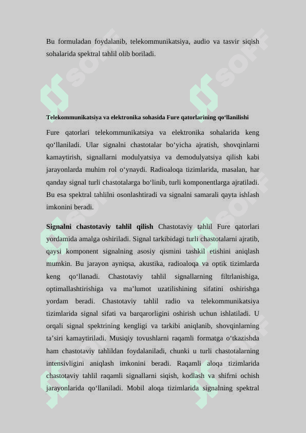 Elektronika va telekommunikatsiyada Fure qatorlarining qo'llanilishi. 8