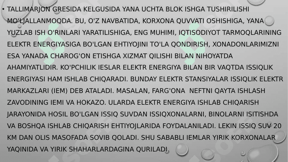 O’zbekistonda IESlar va GESlar salmog’i 8