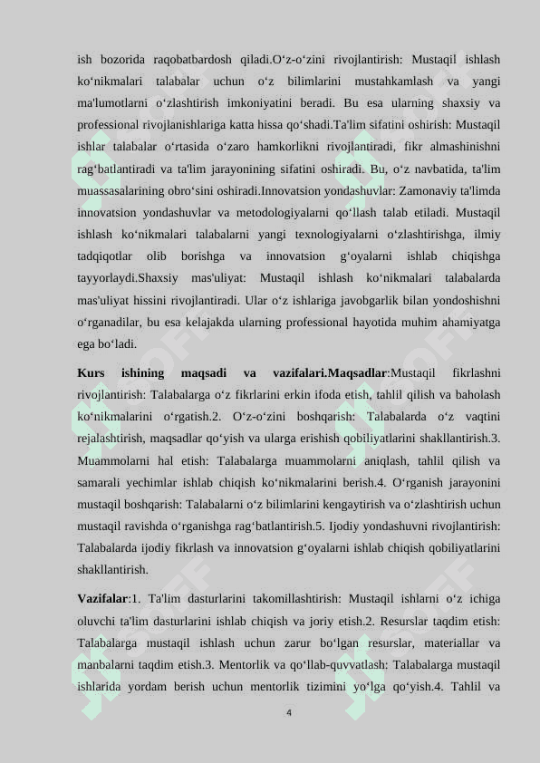 Universitetda talabalarning mustaqil ishlash ko’nikmalarini shakllantirish 4