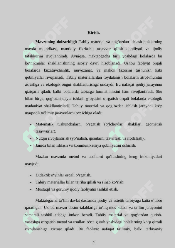 Qоg‘оz vа tаbiаt mаtеriаllаridаn qurish –yasаsh 3