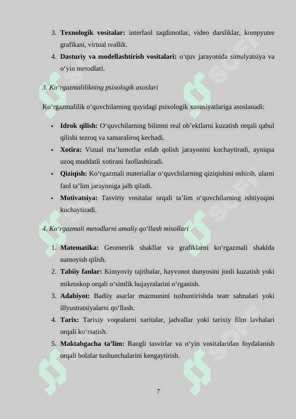 O‘RGATISHNING KO‘RGAZMALI METOD VA USULLARI 7