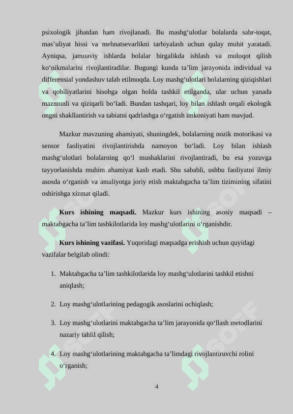 MAKTABGACHA TA’LIM TASHKILOTLARIDA LOY MASHG‘ULOTLARI. 4