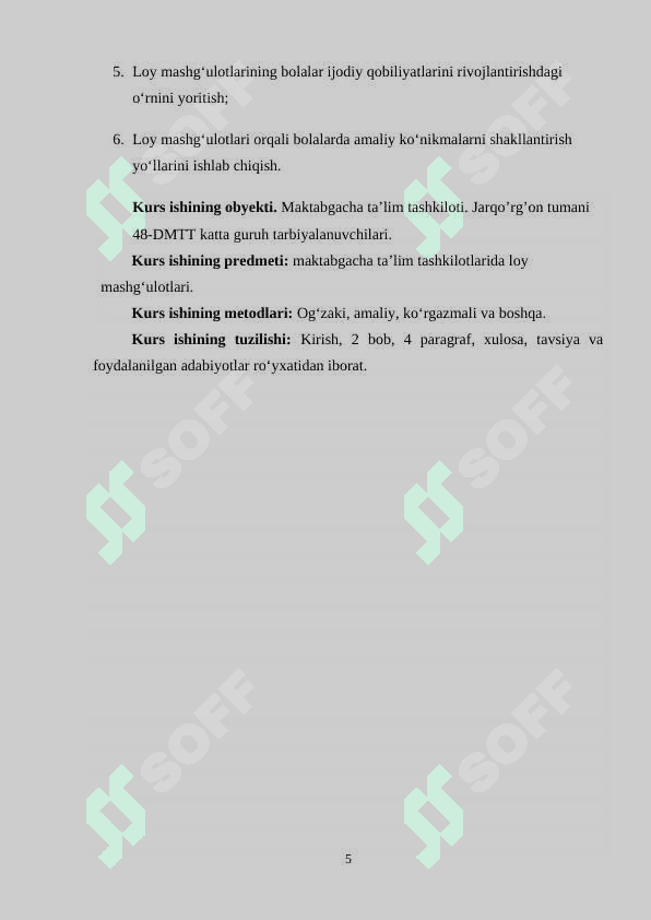 MAKTABGACHA TA’LIM TASHKILOTLARIDA LOY MASHG‘ULOTLARI. 5