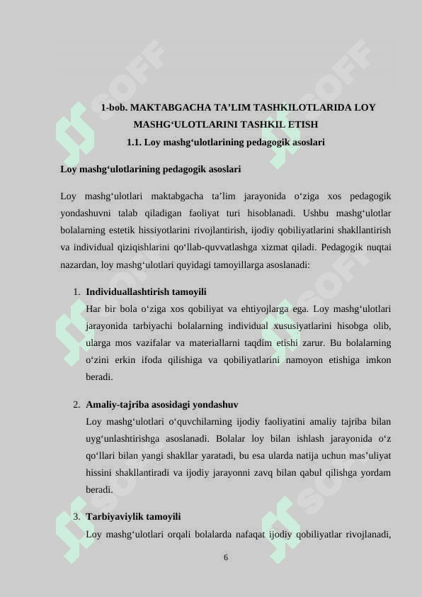 MAKTABGACHA TA’LIM TASHKILOTLARIDA LOY MASHG‘ULOTLARI. 6