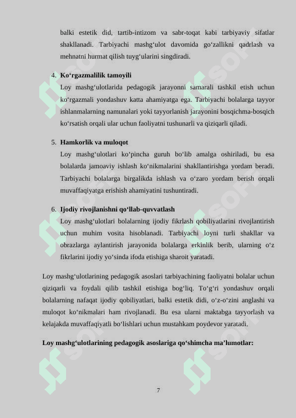 MAKTABGACHA TA’LIM TASHKILOTLARIDA LOY MASHG‘ULOTLARI. 7