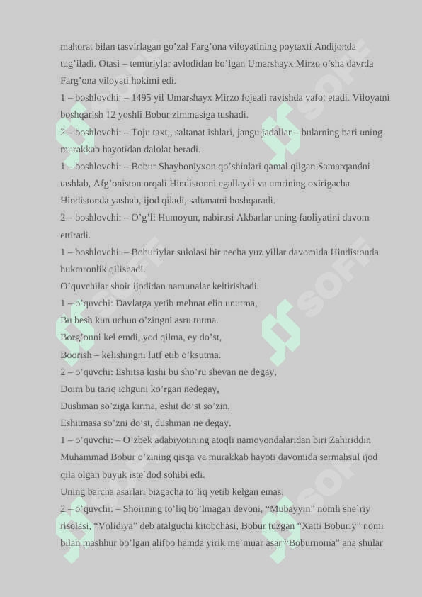 Zahiriddin Muhammad Bobur tavallud ayyomiga ssenariy 2
