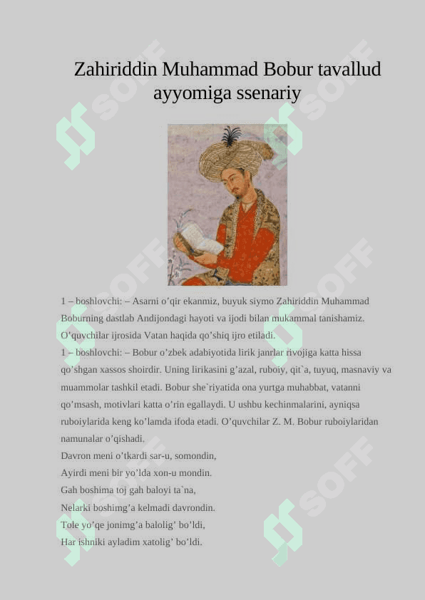 Zahiriddin Muhammad Bobur tavallud ayyomiga ssenariy 4