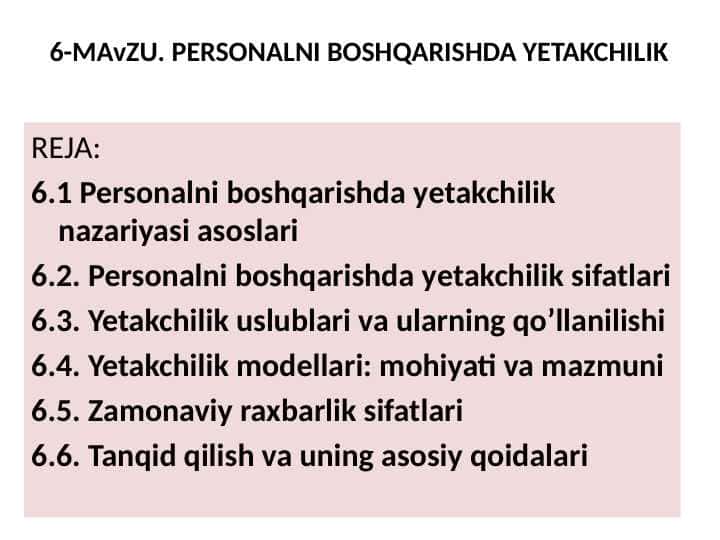 PERSONALNI BOSHQARISHDA YETAKCHILIK 1