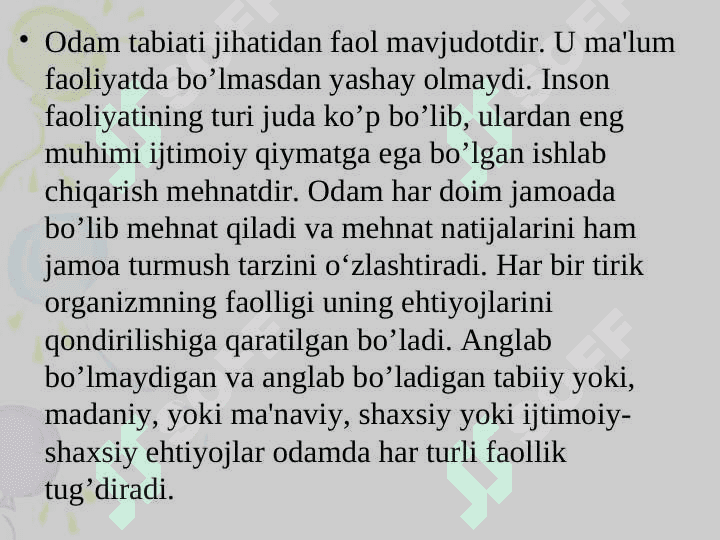 FAOLIYAT HAQIDA UMUMIY TUSHUNCHA 2