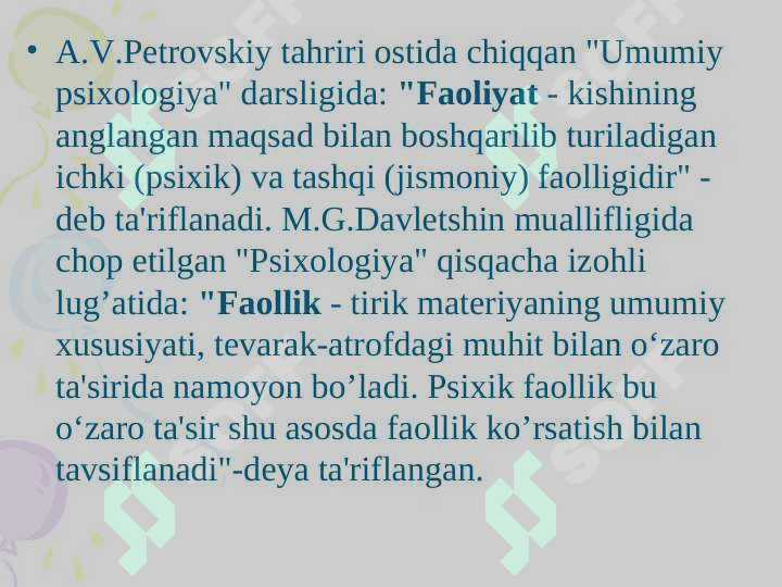 FAOLIYAT HAQIDA UMUMIY TUSHUNCHA 4
