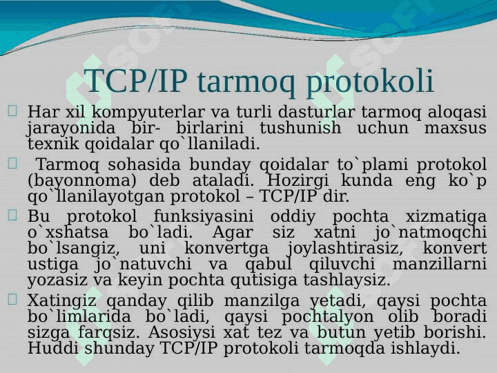 TCP/IP tarmoq protokoli. Ularni sozlash. 2