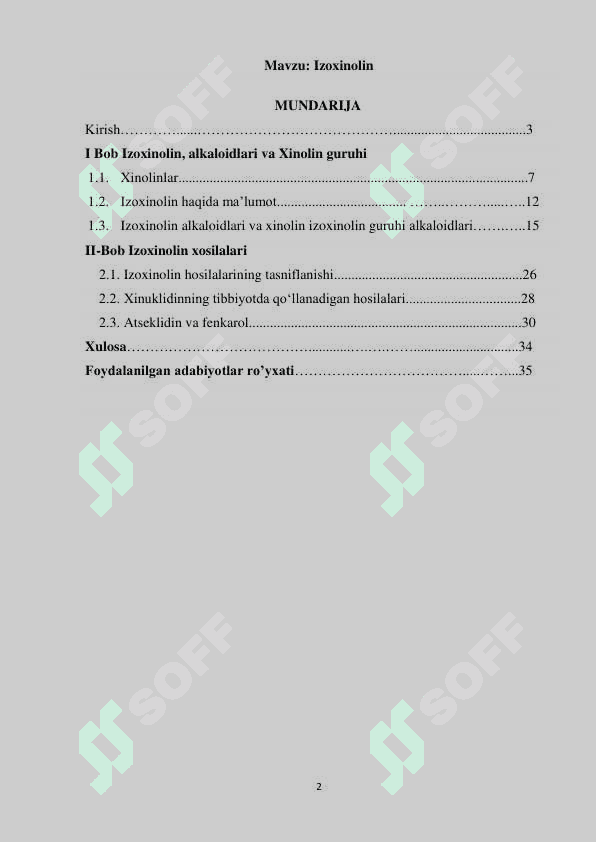 Izoxinolin KURS ISHI TAYYOR 2