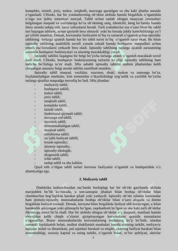 Iqtisodiy tahlilning turlari, axborot manbalari va iqtisodiy tahlil ishlarini tashkil etish 2
