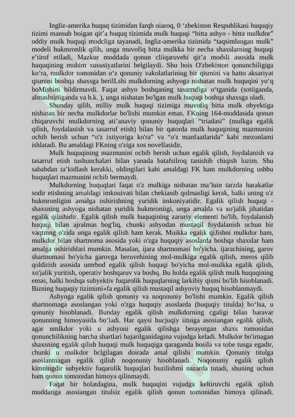 MULK HUQUQI. MAJBURIYAT HUQUQINING ASOSIY TUSHUNCHALARI 3