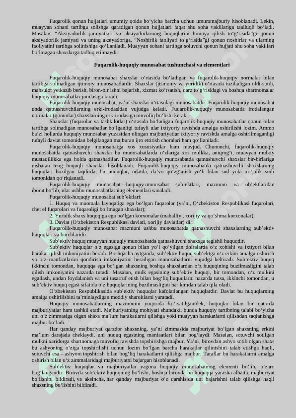 FUQAROLIK HUQUQI. FUQAROLIK HUQUQIDA MUDDATLAR VA DA’VO MUDDATI. FUQAROLIK HUQUQIDA SHAXSLAR 8